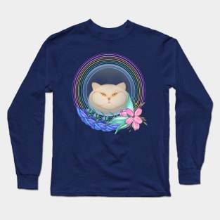 Rainbow cat and flowers Long Sleeve T-Shirt